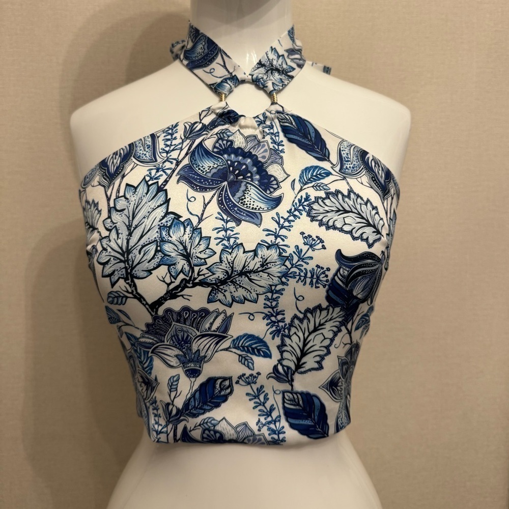 Bebe Ring Detail Printed Halter Top 2